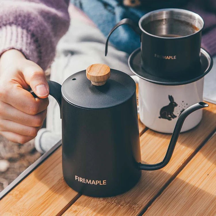 Portable pour-over coffee setup for camping