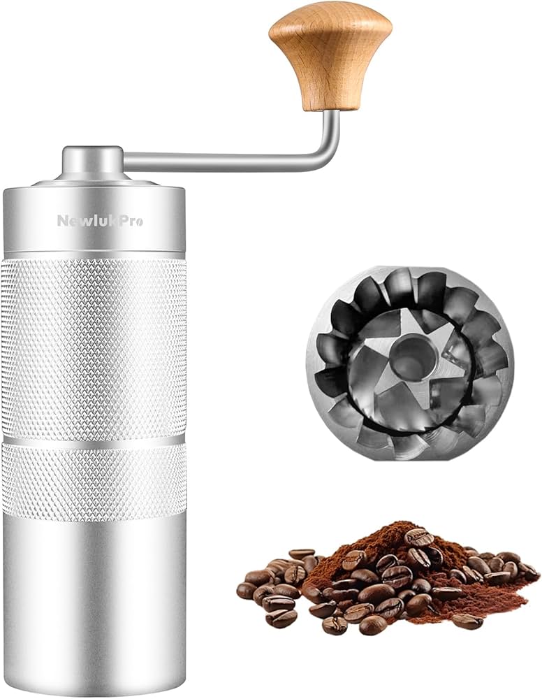 Manual coffee grinder with burrs and beans